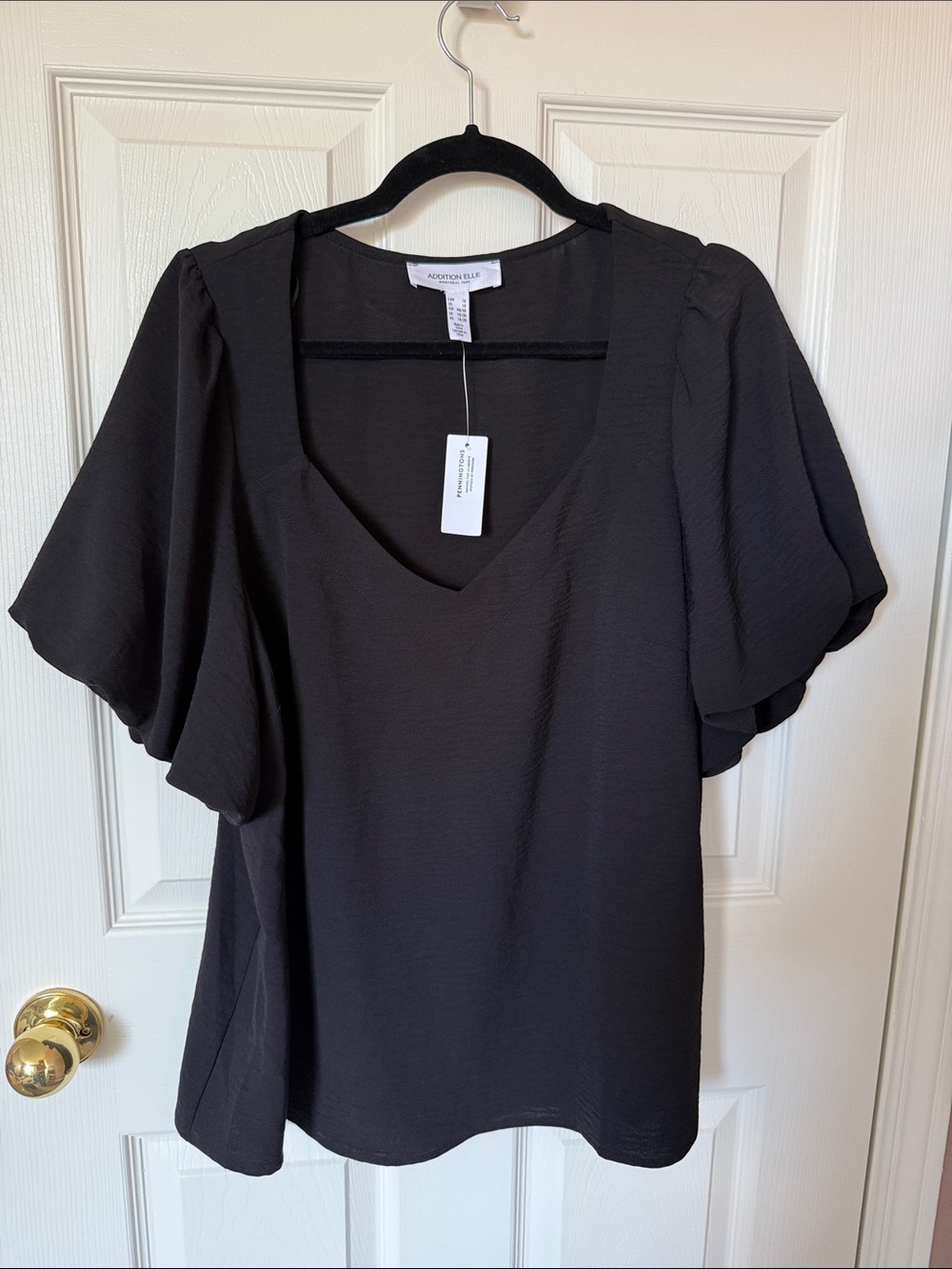 Addition Elle Black V-Neck Flutter Sleeve Blouse